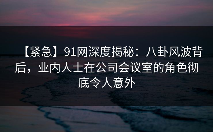 【紧急】91网深度揭秘：八卦风波背后，业内人士在公司会议室的角色彻底令人意外