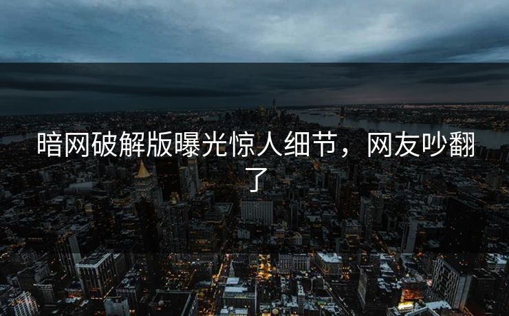 暗网破解版曝光惊人细节，网友吵翻了