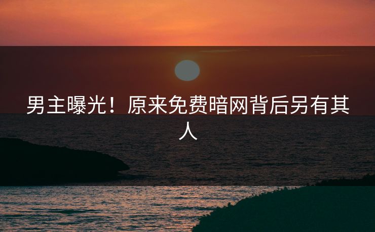 男主曝光！原来免费暗网背后另有其人
