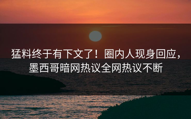 猛料终于有下文了！圈内人现身回应，墨西哥暗网热议全网热议不断