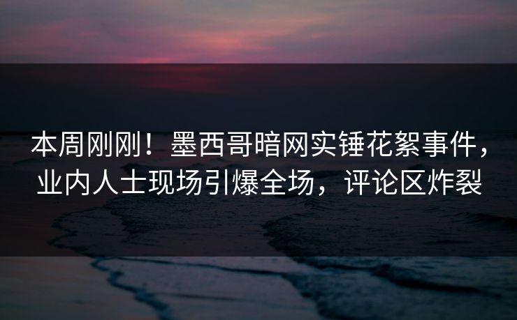 本周刚刚！墨西哥暗网实锤花絮事件，业内人士现场引爆全场，评论区炸裂