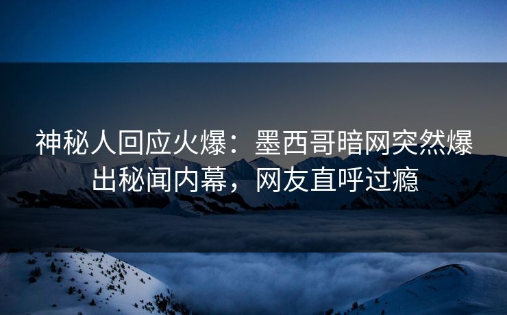 神秘人回应火爆：墨西哥暗网突然爆出秘闻内幕，网友直呼过瘾