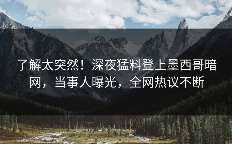 了解太突然！深夜猛料登上墨西哥暗网，当事人曝光，全网热议不断