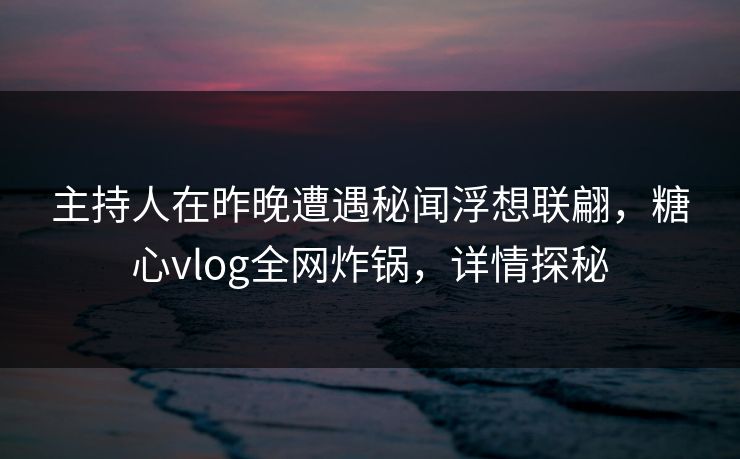 主持人在昨晚遭遇秘闻浮想联翩,糖心vlog全网炸锅,详情探秘